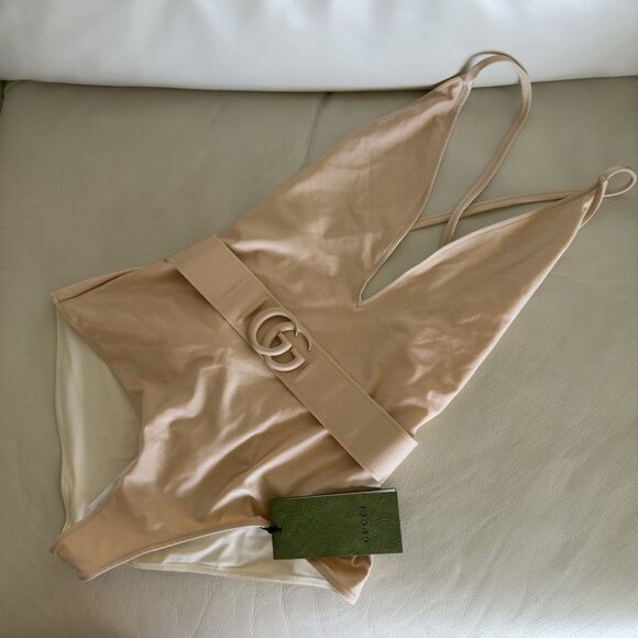 NWT GUCCI Swimsuit with Double G in Sparkling Jersey Sz M Light Pink - Picture 7 of 12